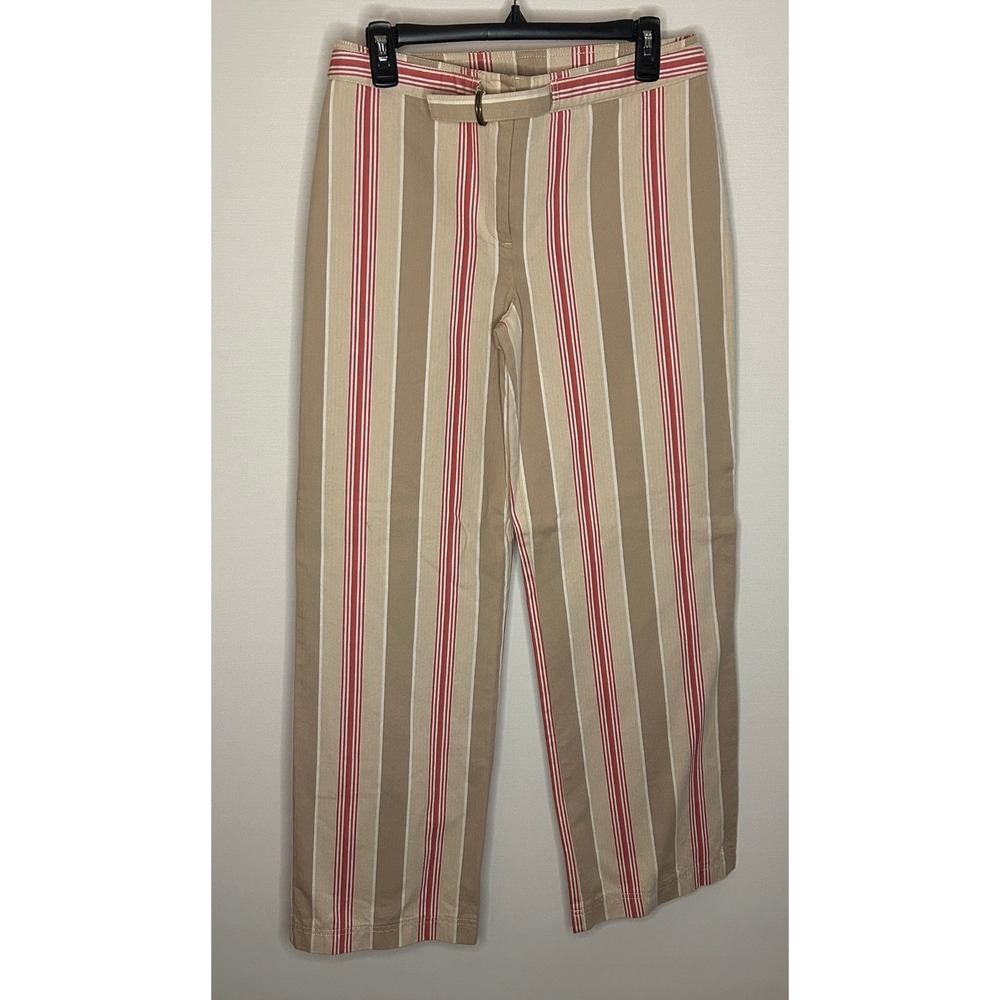 Ann Taylor LOFT Striped Wide Leg Pants Tan Salmon White 100% Cotton Women 8 NWT